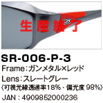 SR-006-P-3｜Frame：ガンメタル×レッド｜Lens：スレートグレー〈可視光線透過率18％・偏光度99％〉